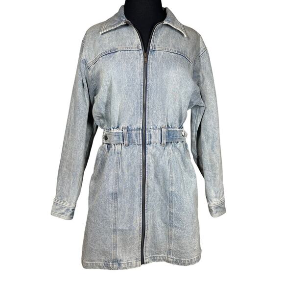 Whiteroom + Cactus Denim Long Sleeve Full Zip Mini Dress Light Wash Blue Size M - Picture 3 of 16